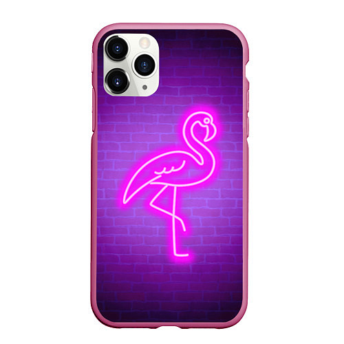 Чехол iPhone 11 Pro матовый Розовый неоновый фламинго / 3D-Малиновый – фото 1