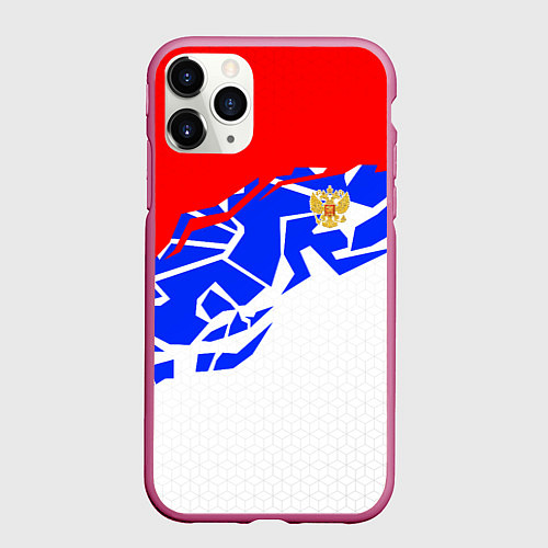 Чехол iPhone 11 Pro матовый Россия- астрактивный триколор / 3D-Малиновый – фото 1