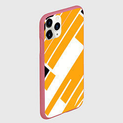 Чехол iPhone 11 Pro матовый Жёлтые широкие линии на белом фоне, цвет: 3D-малиновый — фото 2