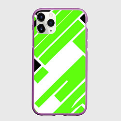 Чехол iPhone 11 Pro матовый Зелёные широкие линии на белом фоне