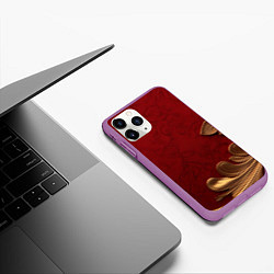 Чехол iPhone 11 Pro матовый Объемный золотой лист на красном текстурном фоне, цвет: 3D-фиолетовый — фото 2