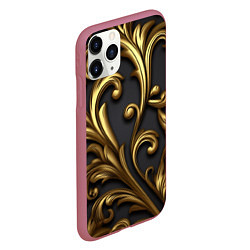 Чехол iPhone 11 Pro матовый Яркие золотые объемные узоры, цвет: 3D-малиновый — фото 2