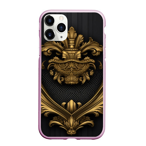Чехол iPhone 11 Pro матовый Золотая корона с узорами / 3D-Розовый – фото 1