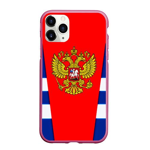 Чехол iPhone 11 Pro матовый Россия герб спорт / 3D-Малиновый – фото 1