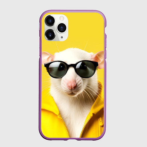 Чехол iPhone 11 Pro матовый Ля какая модная крыса на желтом / 3D-Фиолетовый – фото 1