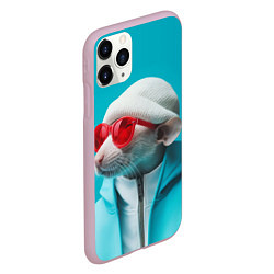 Чехол iPhone 11 Pro матовый Крыса в шапке, цвет: 3D-розовый — фото 2