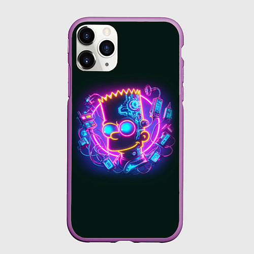Чехол iPhone 11 Pro матовый Neon Bart Simpson - cyberpunk fantasy / 3D-Фиолетовый – фото 1