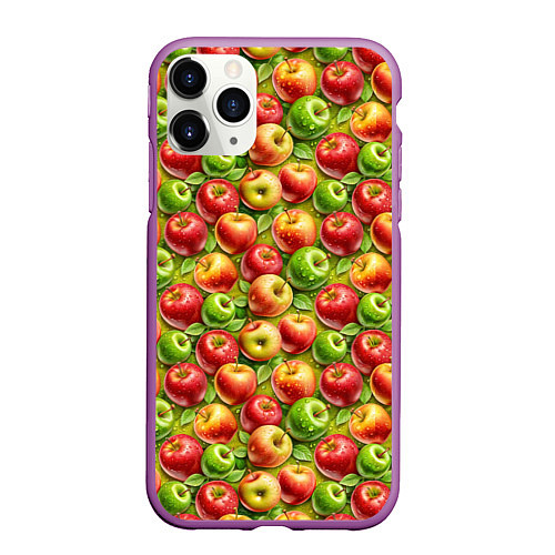 Чехол iPhone 11 Pro матовый Ароматные сочные яблоки / 3D-Фиолетовый – фото 1