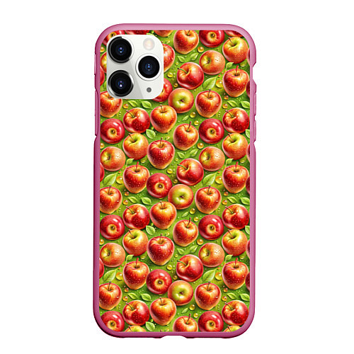 Чехол iPhone 11 Pro матовый Румяные яблоки паттерн / 3D-Малиновый – фото 1