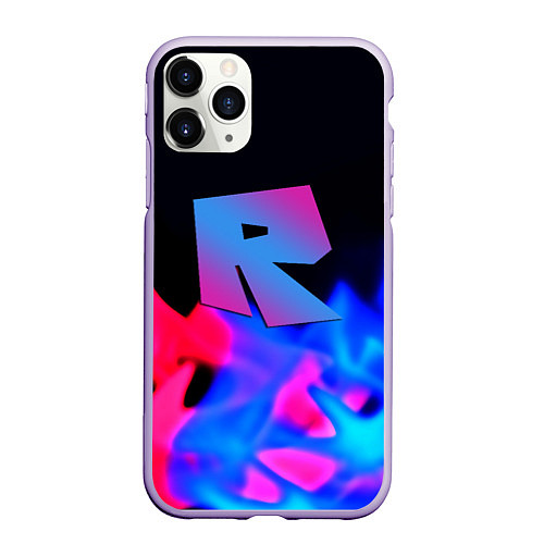 Чехол iPhone 11 Pro матовый Roblox neon flame / 3D-Светло-сиреневый – фото 1