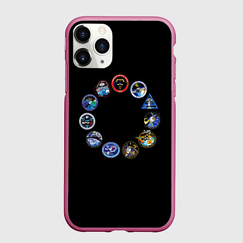 Чехол iPhone 11 Pro матовый NASA круг логотипов / 3D-Малиновый – фото 1