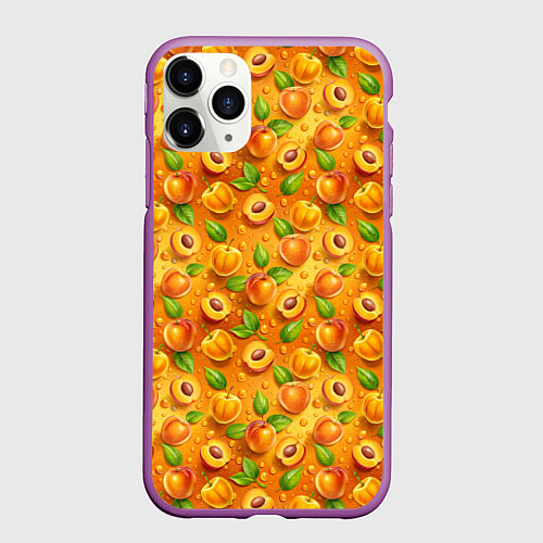 Чехол iPhone 11 Pro матовый Сочные сладкие абрикосы паттерн / 3D-Фиолетовый – фото 1