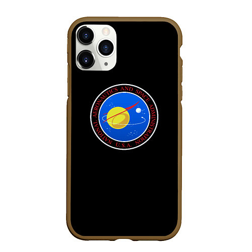 Чехол iPhone 11 Pro матовый NASA космос лого / 3D-Коричневый – фото 1