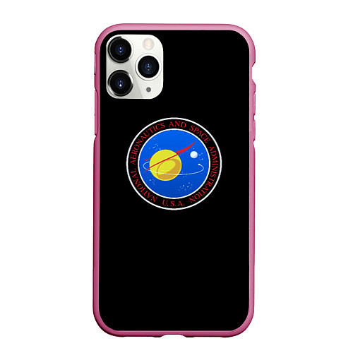 Чехол iPhone 11 Pro матовый NASA космос лого / 3D-Малиновый – фото 1