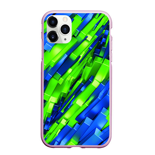 Чехол iPhone 11 Pro матовый Сине-зеленые наклонные блоки / 3D-Розовый – фото 1