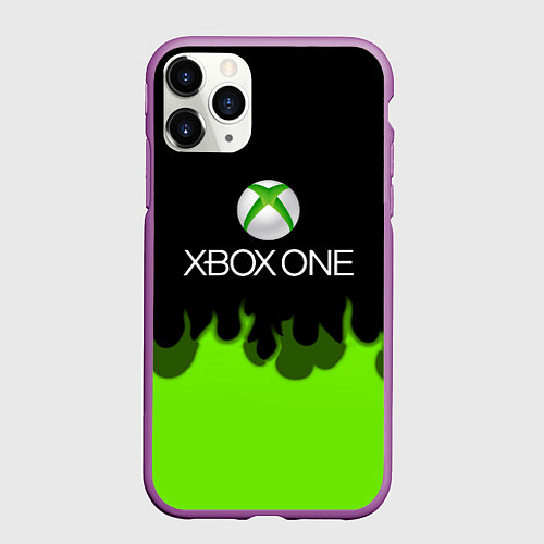 Чехол iPhone 11 Pro матовый Xbox green fire / 3D-Фиолетовый – фото 1