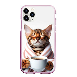 Чехол iPhone 11 Pro матовый Котик в халате, цвет: 3D-розовый