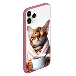 Чехол iPhone 11 Pro матовый Котик в халате, цвет: 3D-малиновый — фото 2