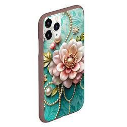 Чехол iPhone 11 Pro матовый Объемные цветы и жемчуг, цвет: 3D-коричневый — фото 2