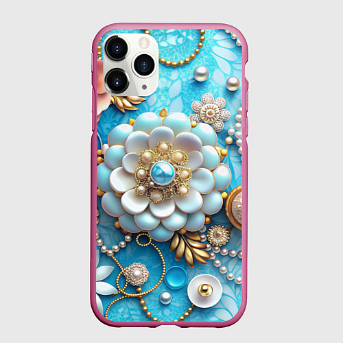Чехол iPhone 11 Pro матовый Цветы и жемчуг / 3D-Малиновый – фото 1