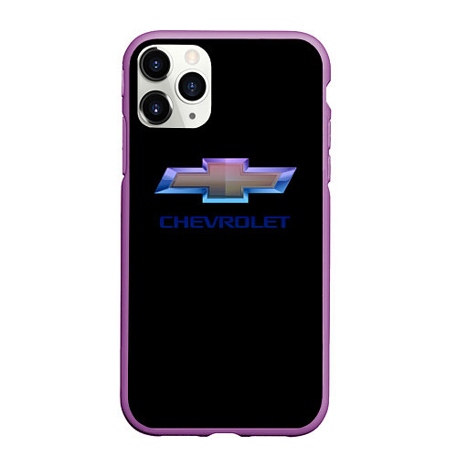 Чехол iPhone 11 Pro матовый Chevrolet logo neon / 3D-Фиолетовый – фото 1