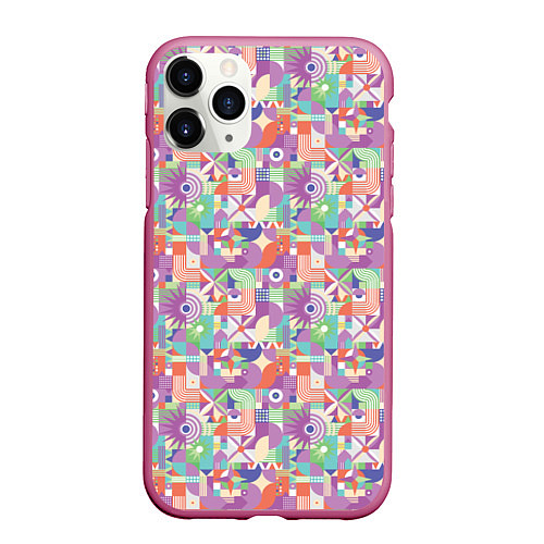 Чехол iPhone 11 Pro матовый Геометрические фигуры со звездами / 3D-Малиновый – фото 1