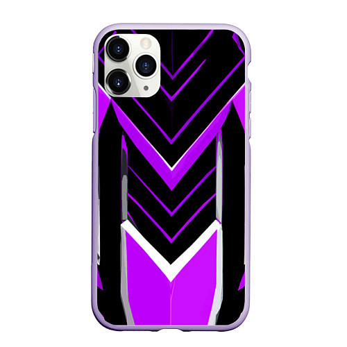 Чехол iPhone 11 Pro матовый Фиолетово-серые полосы на чёрном фоне / 3D-Светло-сиреневый – фото 1