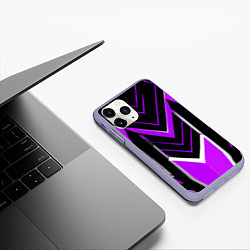 Чехол iPhone 11 Pro матовый Фиолетово-серые полосы на чёрном фоне, цвет: 3D-светло-сиреневый — фото 2