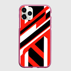 Чехол iPhone 11 Pro матовый Чёрно-красные полосы на белом фоне, цвет: 3D-малиновый