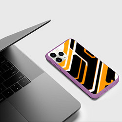 Чехол iPhone 11 Pro матовый Чёрно-жёлтые полосы на белом фоне, цвет: 3D-фиолетовый — фото 2