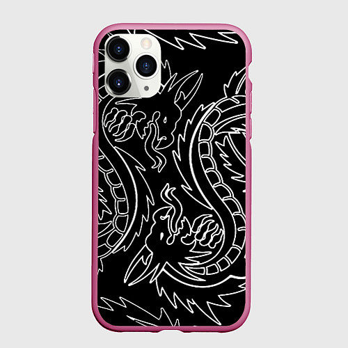 Чехол iPhone 11 Pro матовый Драконы татуировки самураи / 3D-Малиновый – фото 1