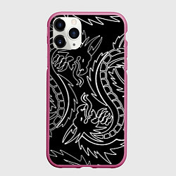 Чехол iPhone 11 Pro матовый Драконы татуировки самураи, цвет: 3D-малиновый