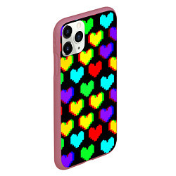 Чехол iPhone 11 Pro матовый Сердечки глитч паттерн, цвет: 3D-малиновый — фото 2