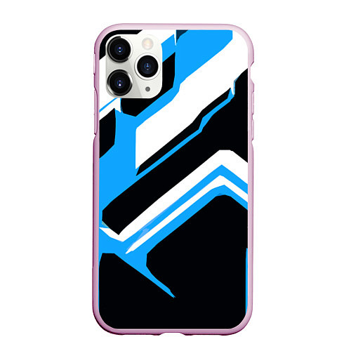 Чехол iPhone 11 Pro матовый Бело-голубые линии на чёрном фоне / 3D-Розовый – фото 1