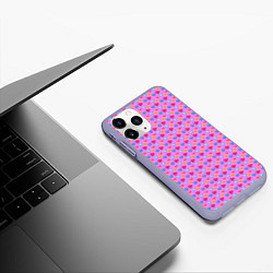 Чехол iPhone 11 Pro матовый Розовый паттерн с разноцветными сердечками, цвет: 3D-светло-сиреневый — фото 2