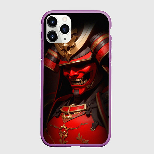 Чехол iPhone 11 Pro матовый Демон самурай Они - красный / 3D-Фиолетовый – фото 1