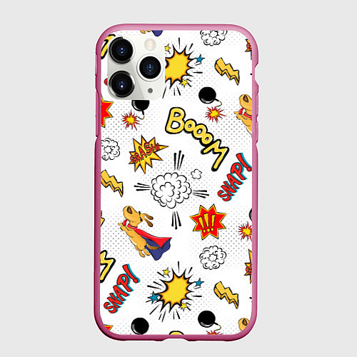 Чехол iPhone 11 Pro матовый Комикс изображение с собакой pop art / 3D-Малиновый – фото 1