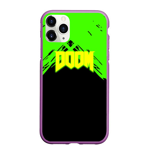 Чехол iPhone 11 Pro матовый Doom кислотное лого / 3D-Фиолетовый – фото 1