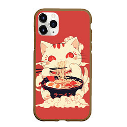 Чехол iPhone 11 Pro матовый Japanese cat eats ramen