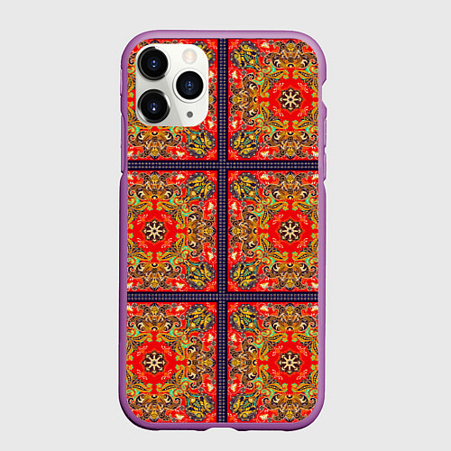 Чехол iPhone 11 Pro матовый Орнамент пейсли / 3D-Фиолетовый – фото 1
