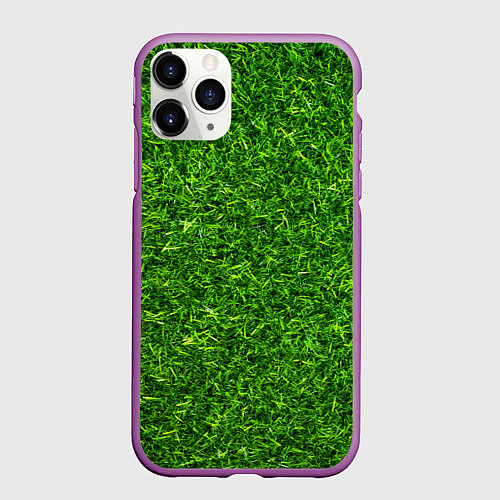 Чехол iPhone 11 Pro матовый Текстура газона / 3D-Фиолетовый – фото 1