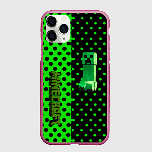 Чехол iPhone 11 Pro матовый Minecraft creeper pattern / 3D-Малиновый – фото 1