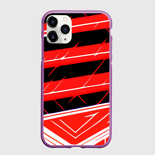 Чехол iPhone 11 Pro матовый Чёрно-белые полосы на красном фоне / 3D-Фиолетовый – фото 1