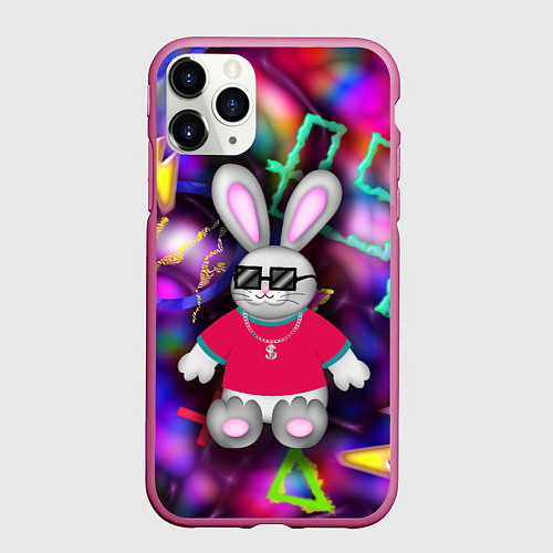 Чехол iPhone 11 Pro матовый Кролик в футболке / 3D-Малиновый – фото 1