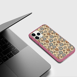Чехол iPhone 11 Pro матовый Совы птицы паттерн, цвет: 3D-малиновый — фото 2