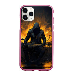 Чехол iPhone 11 Pro матовый Гитарист играющий в пламени