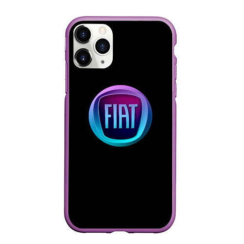 Чехол iPhone 11 Pro матовый FIAT logo neon / 3D-Фиолетовый – фото 1