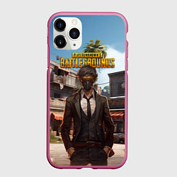 Чехол iPhone 11 Pro матовый PUBG персонаж в маске, цвет: 3D-малиновый