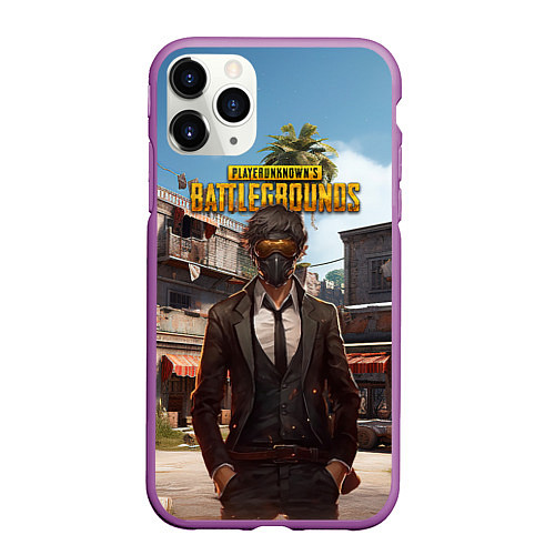 Чехол iPhone 11 Pro матовый PUBG персонаж в маске / 3D-Фиолетовый – фото 1