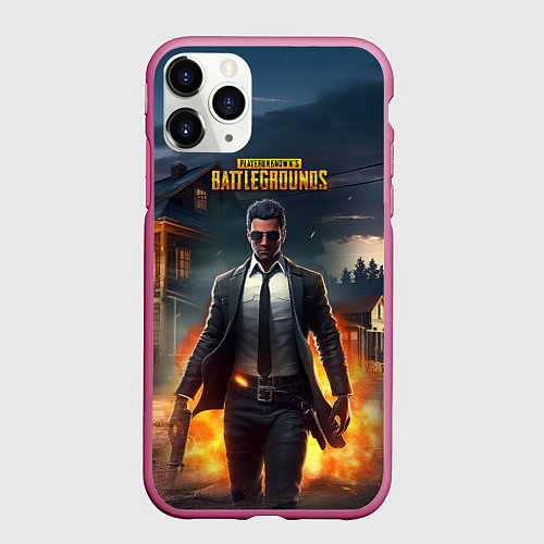 Чехол iPhone 11 Pro матовый PUBG персонаж после взрыва / 3D-Малиновый – фото 1